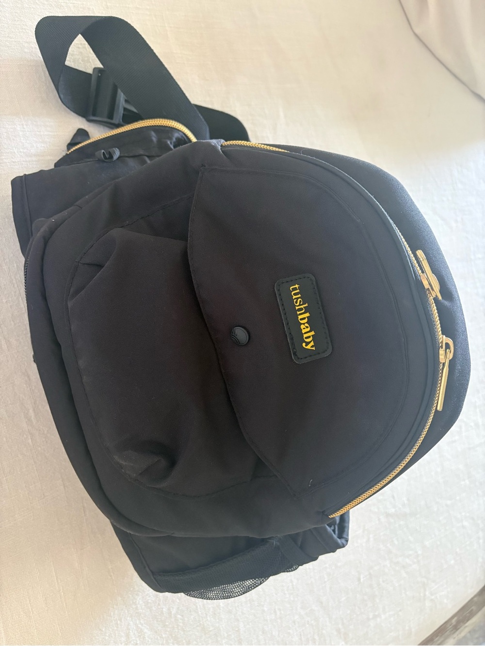Tushbaby Black Kids Belt Bag with Gold Zippers